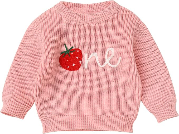 ODASDO Baby Girls Boys First Birthday Outfit One Embroidery Sweater Knitted Pullover Sweatshirt K... | Amazon (US)