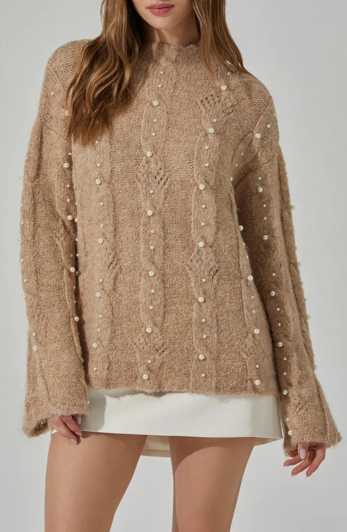 ASTR the Label Kit Faux Pearl Cable Stitch Sweater | Nordstromrack | Nordstrom Rack
