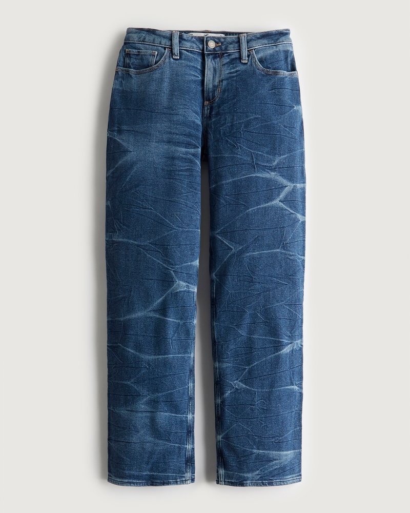 Girls Curvy Low-Rise Dark Wash Wrinkle Dad Jeans | Girls Bottoms | HollisterCo.com | Hollister (US)