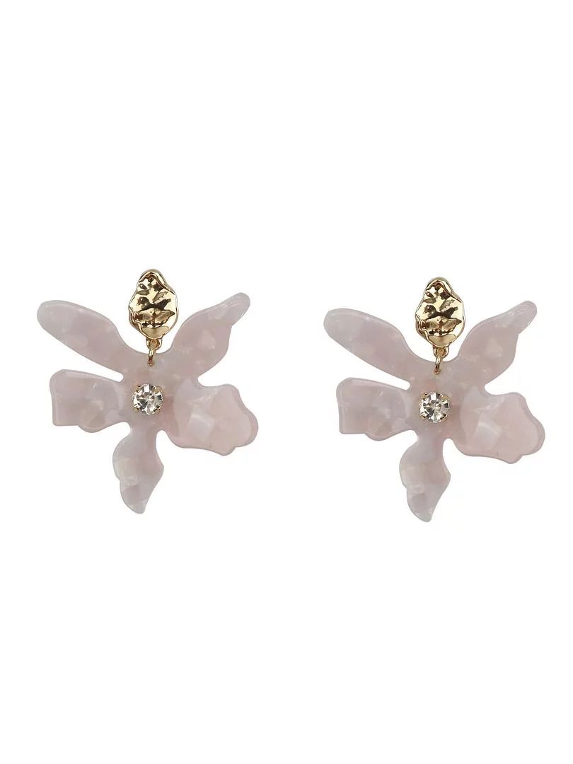 Time and Tru Women's Goldtone and Acrylic Flower Drop Earring, Swirled Ivory | Walmart (US)