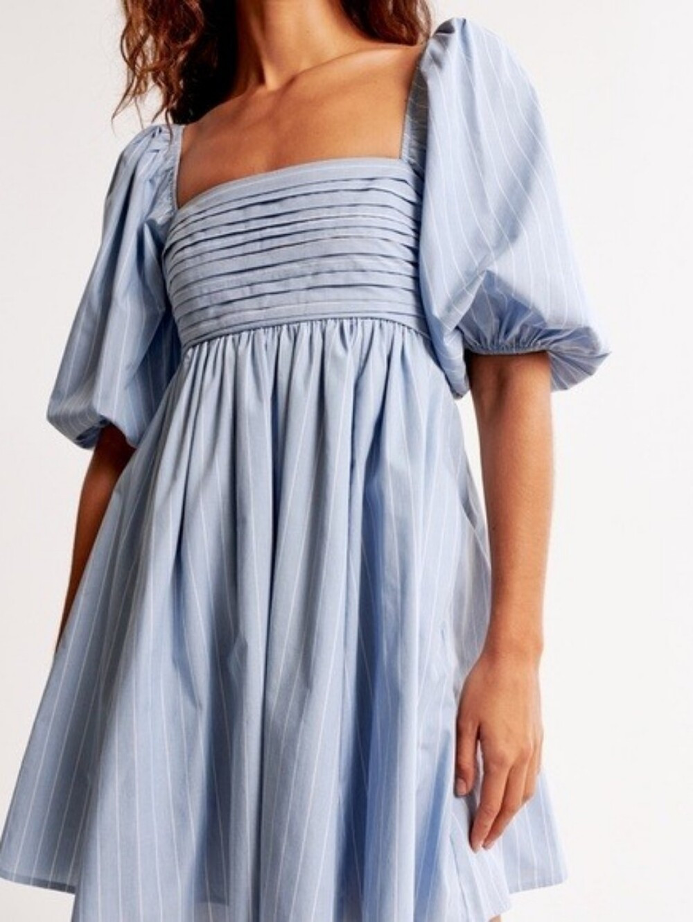 Abercrombie & Fitch Emerson Puff Sleeve Mini Dress Sz Lg Lt Blue w/ White Stripe | Poshmark