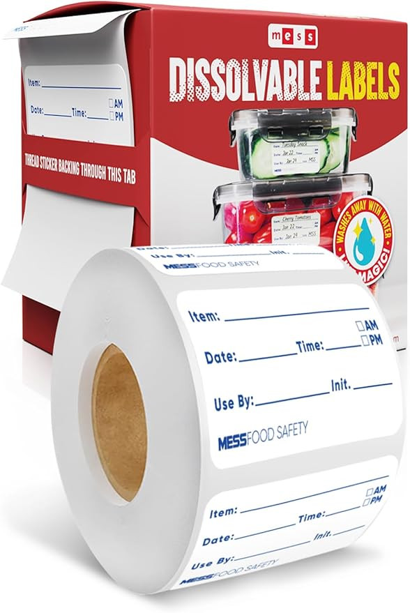 MESS Dissolvable Food Labels, 1x2, 200/Roll - Dissolves in 30 Seconds or Less - Removable Pantry,... | Amazon (US)