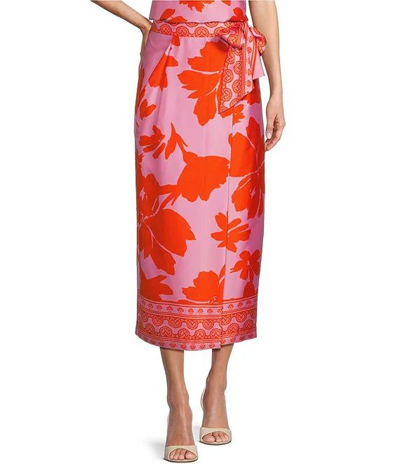 Clio Floral Printed Satin Coordinating Wrap Midi Skirt | Dillard's