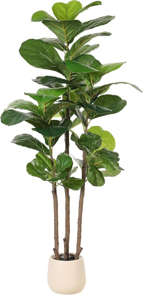 Amazon.com: Realead Fiddle Leaf Fig Tree Artificial - 5ft Faux Fiddle Leaf Fig Tree with White Pl... | Amazon (US)