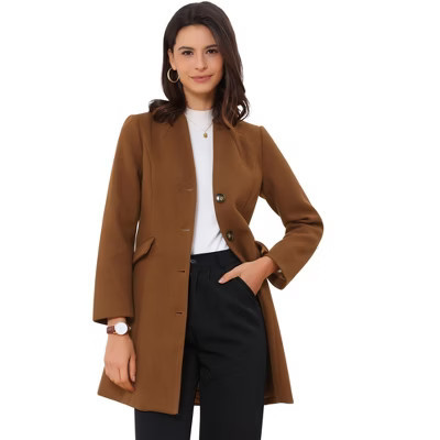 INSPIRE CHIC Women's Elegant Winter V Neck Single Breasted Long Overcoat Dark Brown X-Small | Target