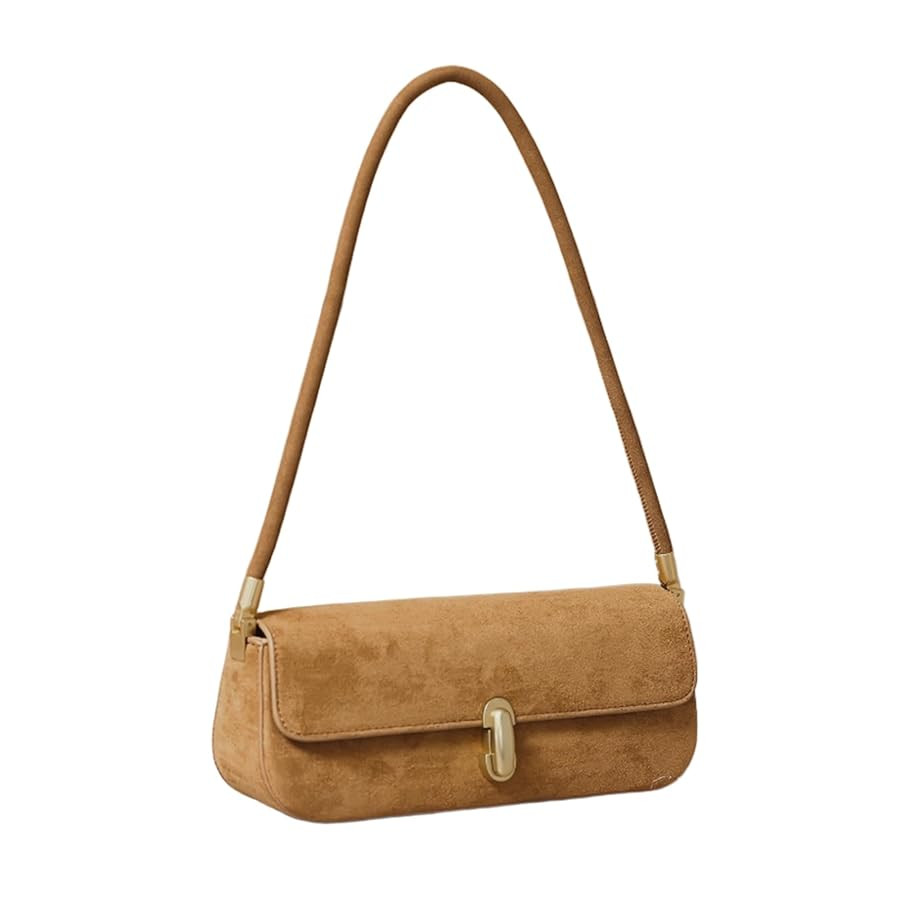 Shoulder Bag with Lock Buckle, Medium Size,Shoulder Bag Underarm Purse (Suede Brown) | Amazon (US)