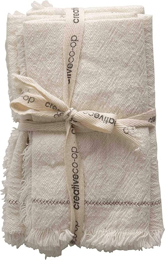 Creative Co-Op 18" Square Cotton Woven Stitch Accent & Fringe (Set of 4) Napkins, White, 4 Count | Amazon (US)