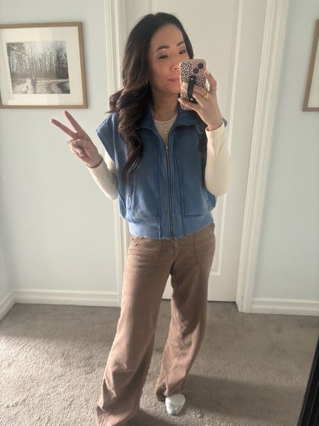 Free people vest
American real wideleg jeans pants

#LTKover40 #LTKSpringSale