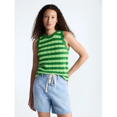 Free Assembly Women s Crochet Cotton Racerback Tank Top Lightweight Sizes XS-XXL | Walmart (US)
