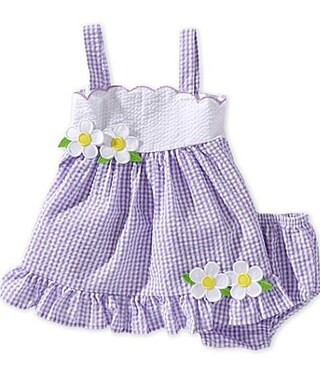 Rare Editions Baby Girls Sleeveless SolidSeersucker Daisy Applique Scallop Trim Fit-And-Flare Dress - 6/9 Months | Dillard's