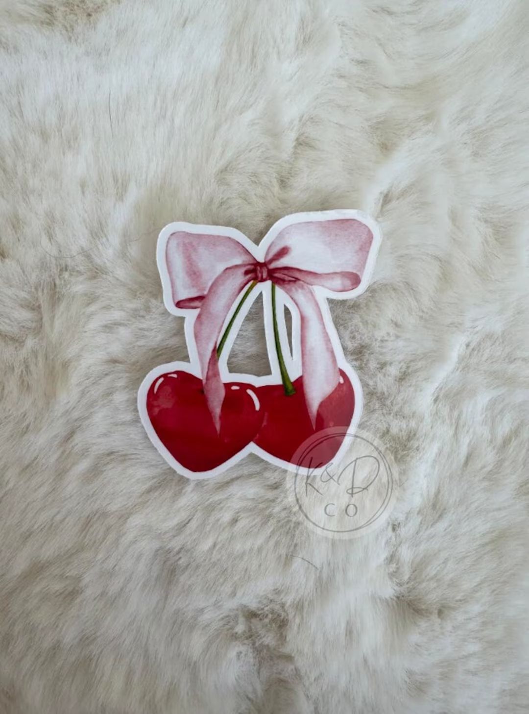 Coquette Heart Cherries Sticker, Holographic Trendy Pink Bow, Vinyl Soft Girl Era, Aesthetic Ribb... | Etsy (US)