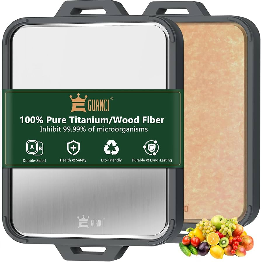 Titanium Cutting Board for Kitchen, Double Sided Pure Titanium and Wood Fiber Cutting Board with ... | Amazon (US)