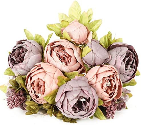 Luyue Vintage Artificial Peony Silk Flowers Bouquet Home Wedding Decoration (Bicolor Dusty Pink) | Amazon (US)