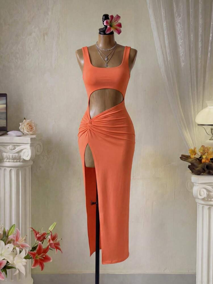 Cut Out Twist Front Split Thigh Dress | SHEIN