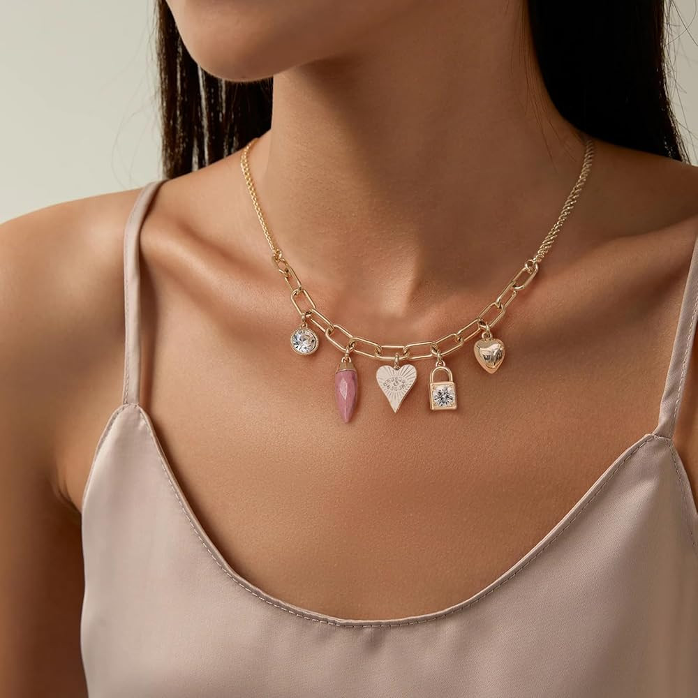 Chunky Charm Necklace, Fine Metal & Craft than Common, 14k Real Gold Plated Copper | Amazon (US)