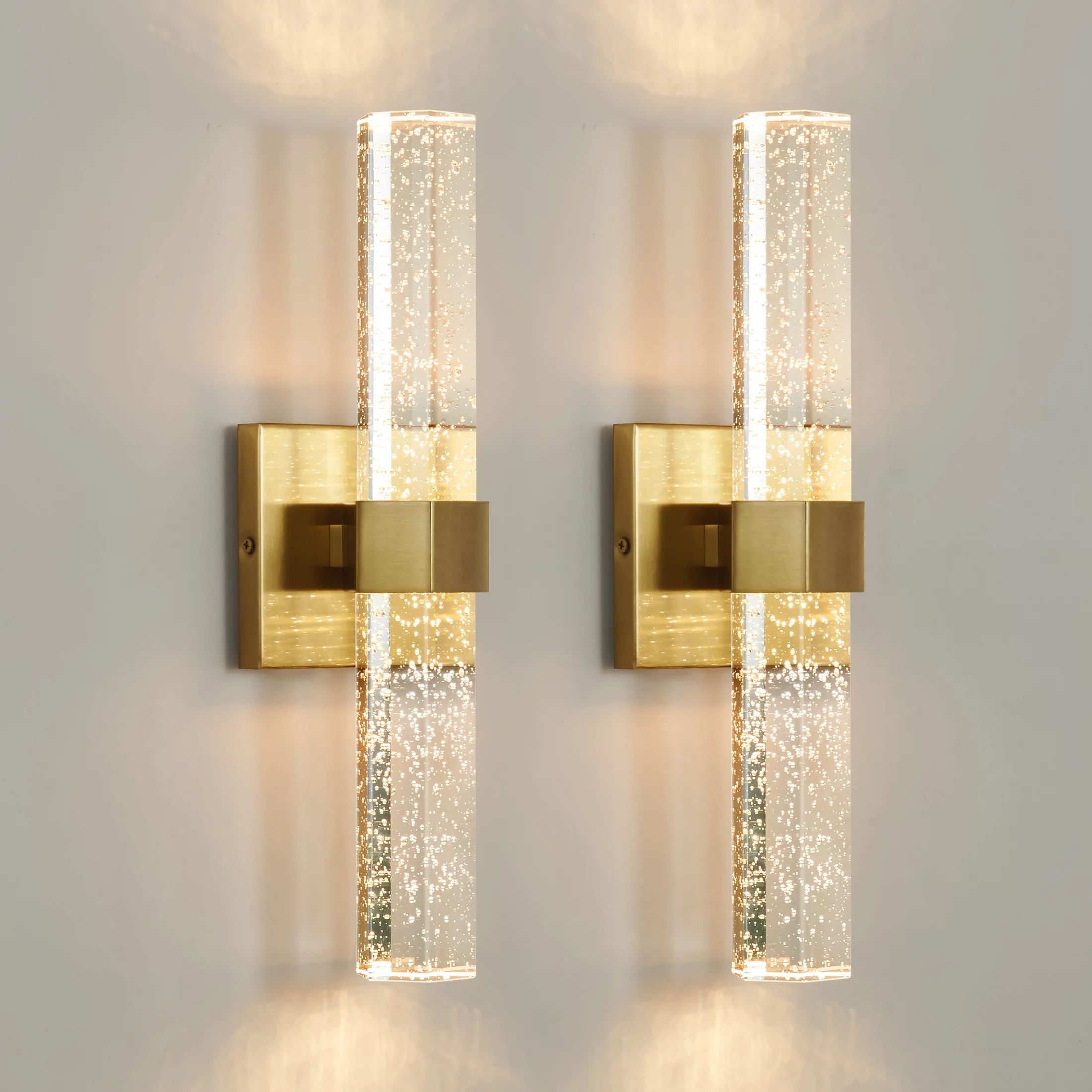 Set of Two Gold Wall Sconces LED Crystal Wall Light Fixtures for Living Room Bathroom Living Roon... | Walmart (US)