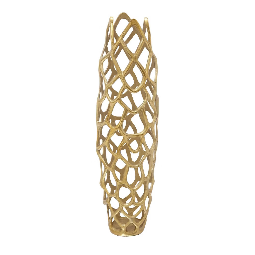 31"" x 9"" Eclectic Woven Net-Inspired Aluminum Vase Gold - Olivia & May | Target