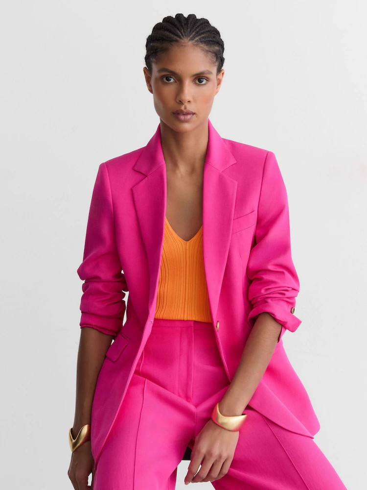 Reiss Pink Charli Single-Breasted Suit Blazer with Linen | Next US