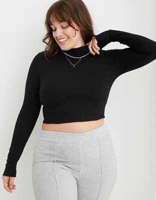 Aerie Long Sleeve Cropped Mock Neck T-Shirt | Aerie