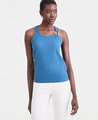 Women's Rib Knit Hardware-Trim Tank Top | Macy's