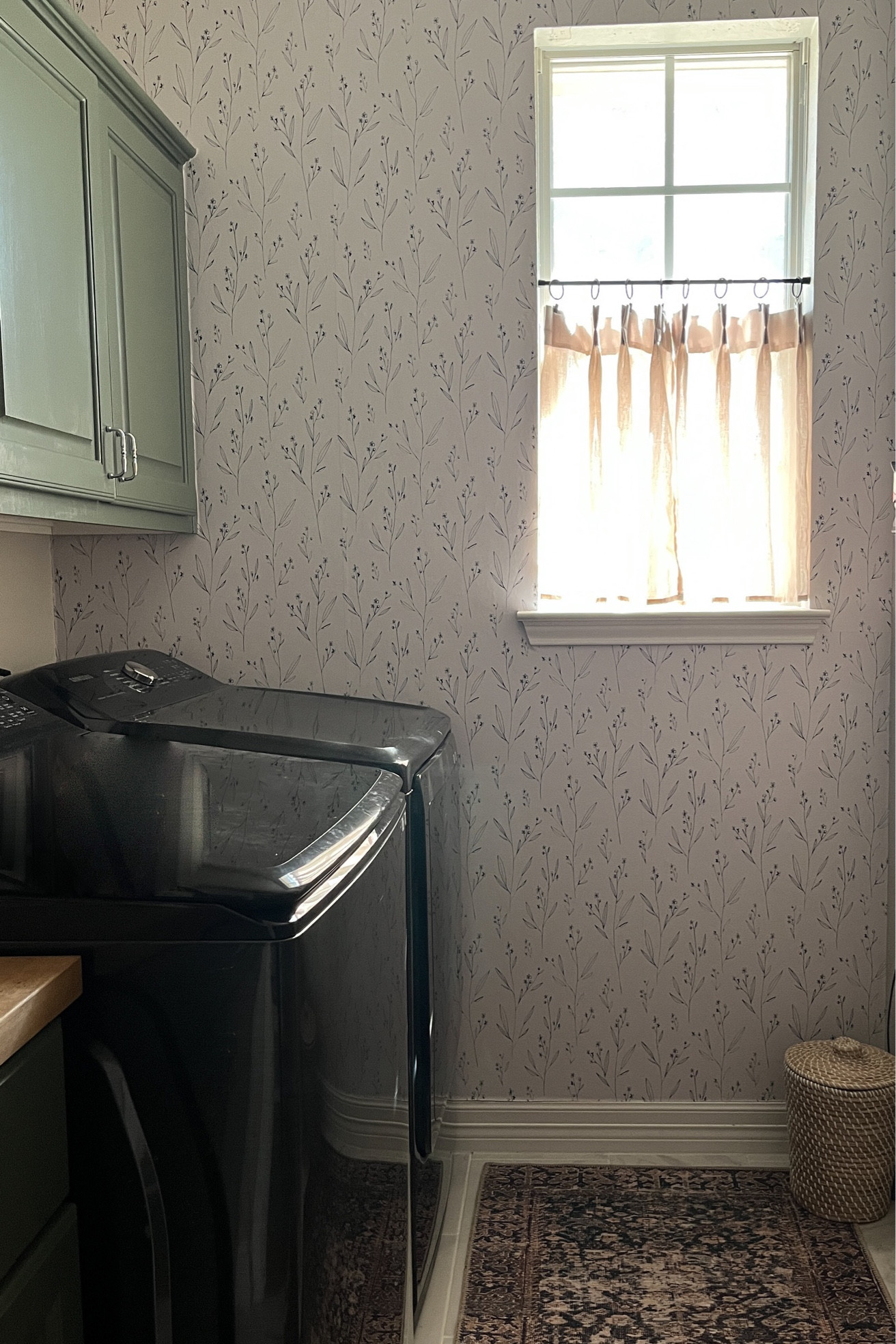 Laundry room makeover with cafe curtain, polished chrome hardware and Amber Lewis x Loloi rug 

#LTKstyletip #LTKhome #LTKsalealert