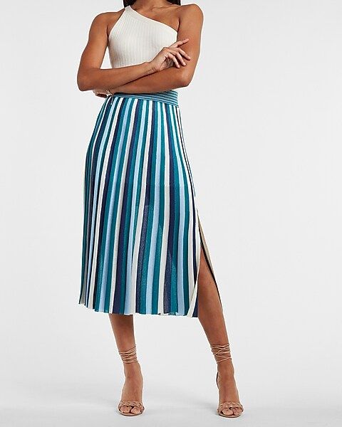 High Waisted Striped Midi Skirt | Express