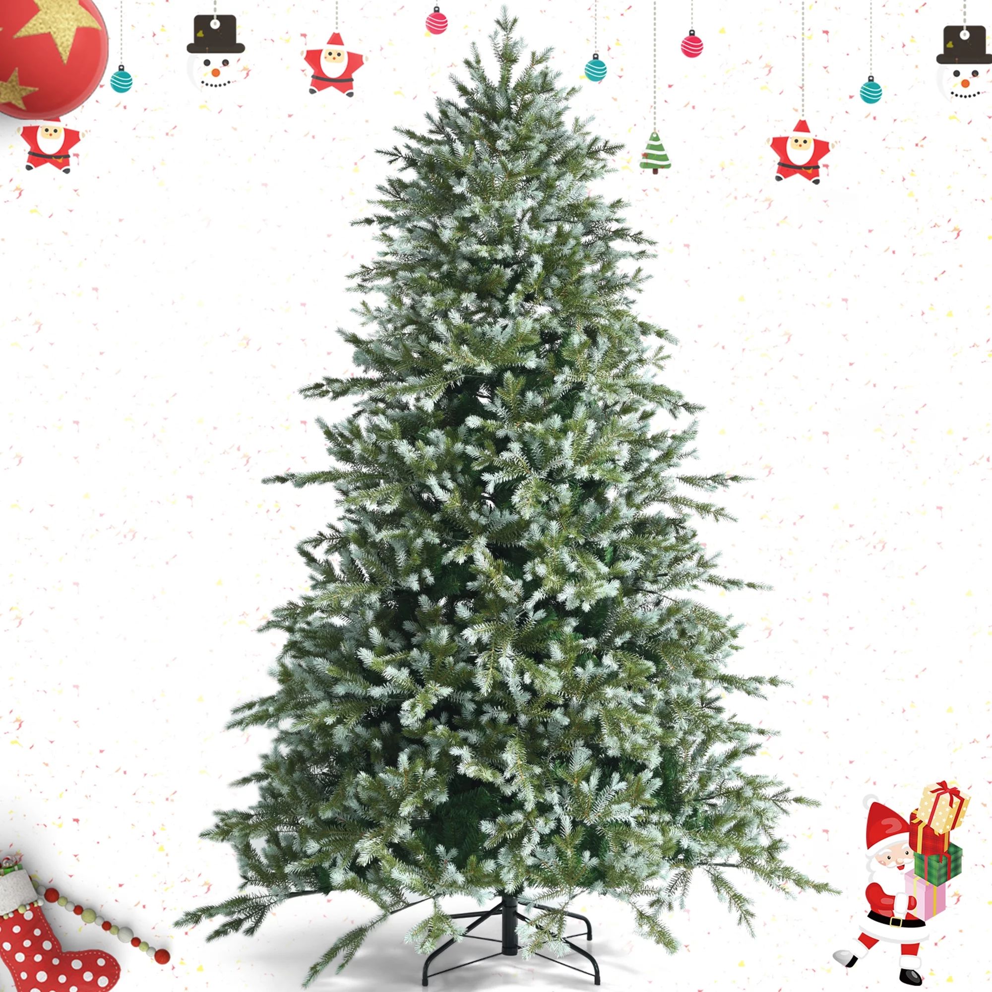 Gymax 8 Ft Artificial Christmas Tree Unlit Hinged Xmas Tree w/ Metal Stand | Walmart (US)