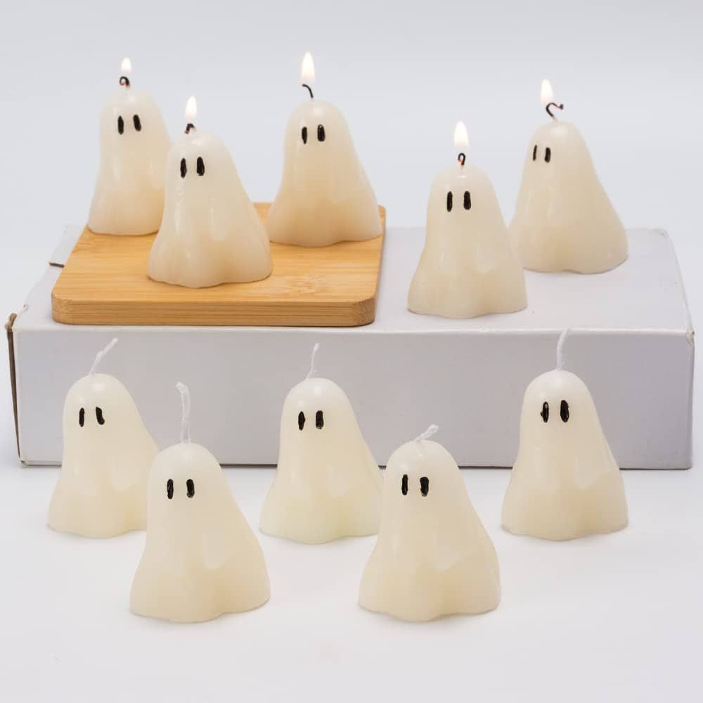 10 Pieces Ghost Candles, Halloween Decoration Candles, White Soy Wax Horror Spooky Tea Lights Can... | Amazon (US)