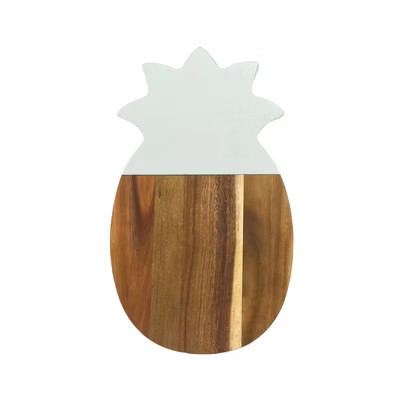 Slickblue Pineapple-Shaped Marble & Acacia Wood Serving Board, 12"x7", Stylish Kitchen Accent, White | Target