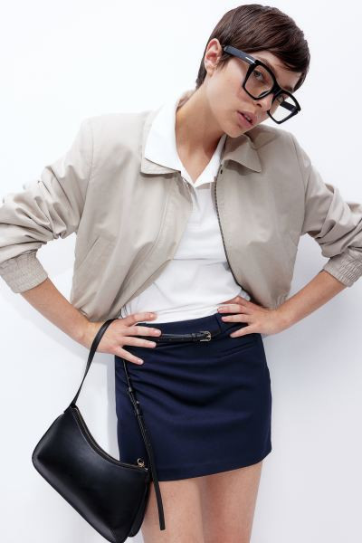 Dressy Mini Skirt - Regular waist - Mini - Dark gray melange - Ladies | H&M US | H&M (US + CA)