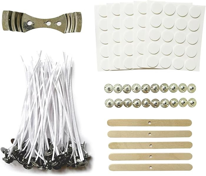6 Inch 100Pcs Candle Wicks,100pcs Candle Wick Stickers,Candle Wick Centering Device,20 Pcs Metal ... | Amazon (US)