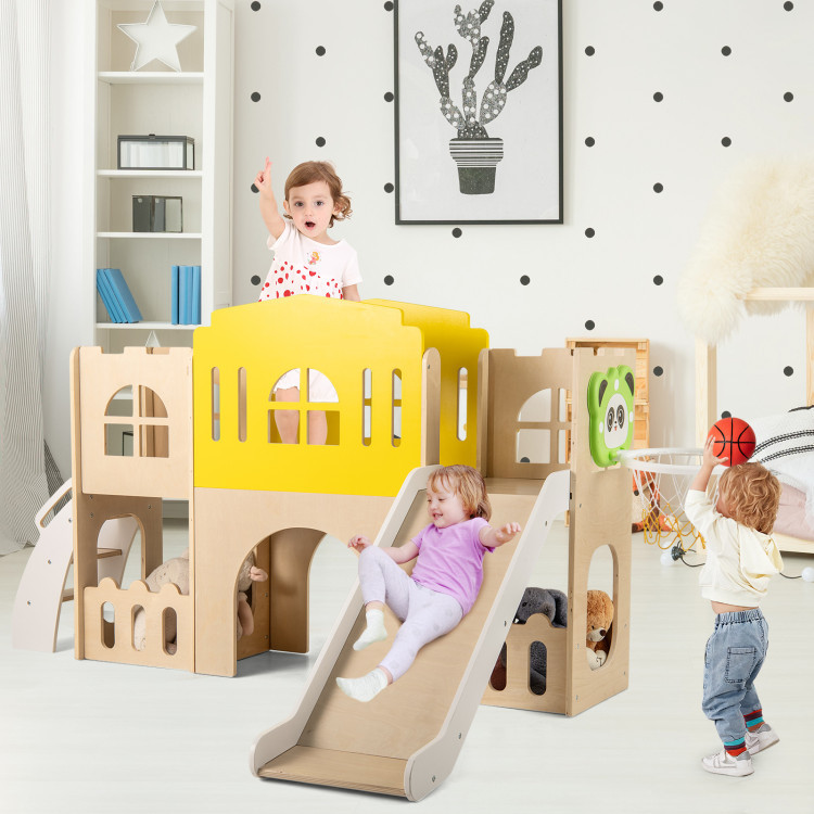 toddler indoor outdoor playset slide playground set baby kids climbing toys 7-in-1 basketball hoo... | Costway US Affiliate