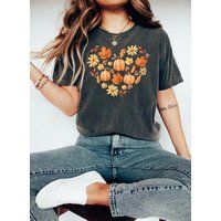 Retro Fall Comfort Colors Shirt, Pumpkins & Leaves Heart, Vintage Thanksgiving Pumpkin Patch Shirt | Etsy (US)