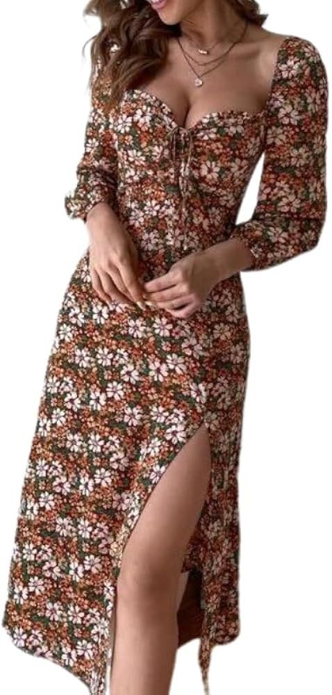 2024 Long Sleeve Split Sexy Printed Dress for Women A Stylish Fusion of Elegance and Allure | Amazon (US)