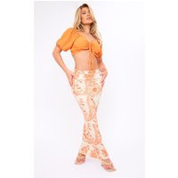 Orange Swirl Print Soft Touch Jersey Seam Detail Maxi Skirt | PrettyLittleThing US