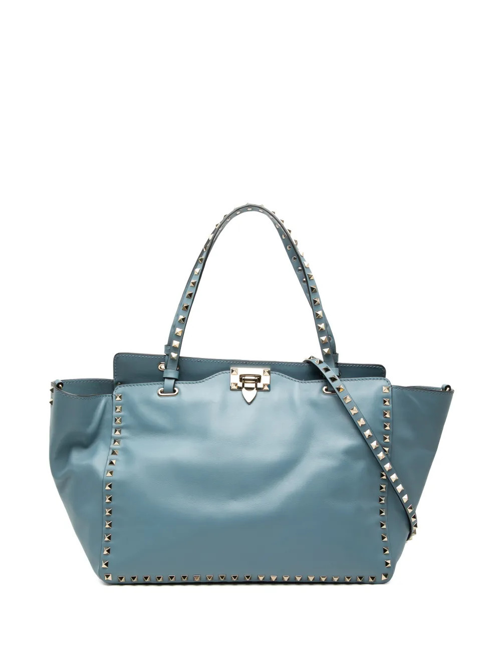 Valentino Garavani Pre-Owned 2000-2017 Medium Leather Rockstud Trapeze satchel - Blue | Farfetch Global