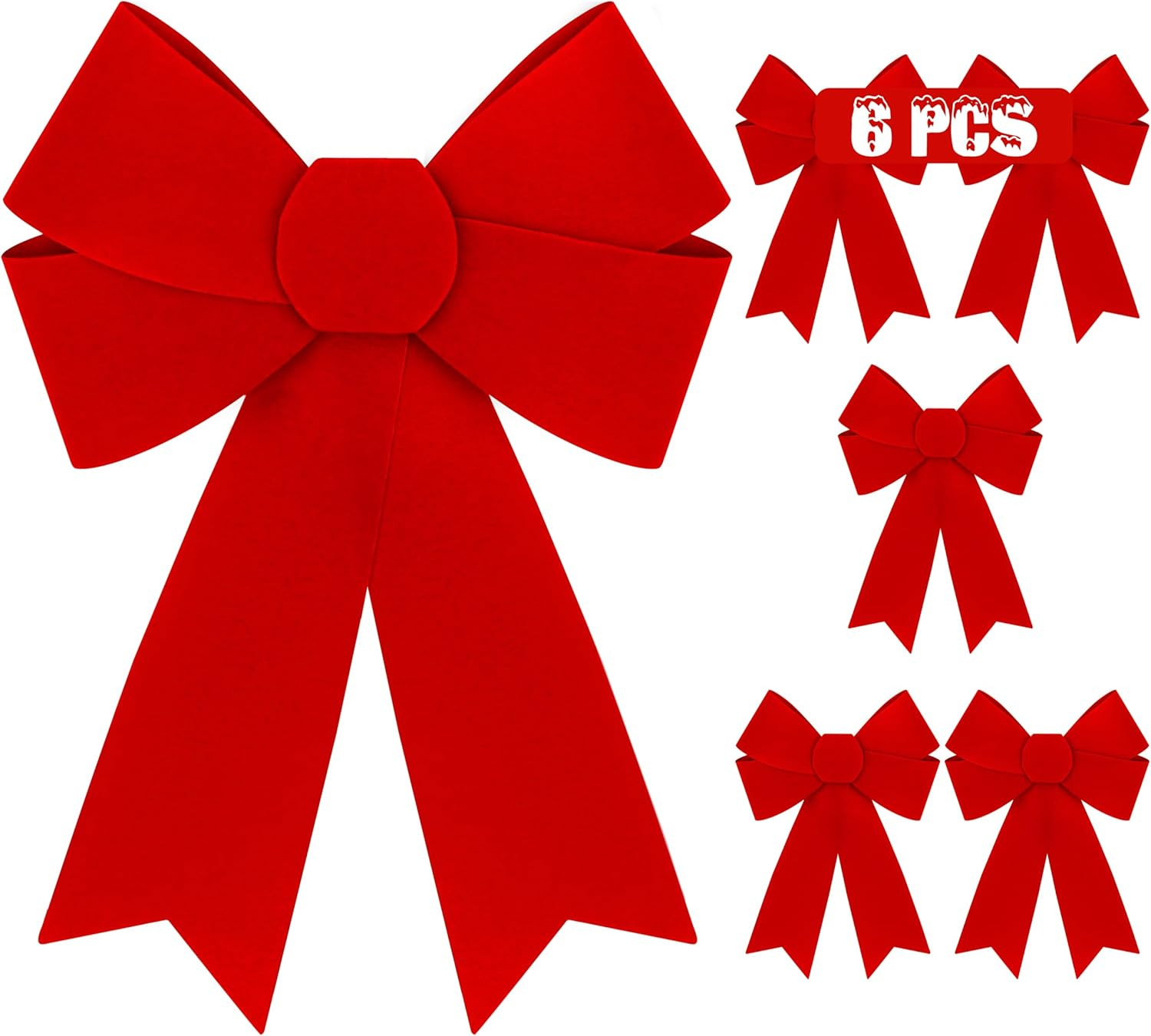 6 PCS Christmas Decorations, 9 x 12 Inches Large Christmas Bows, Red Velvet PVC Hanging Christmas... | Amazon (US)
