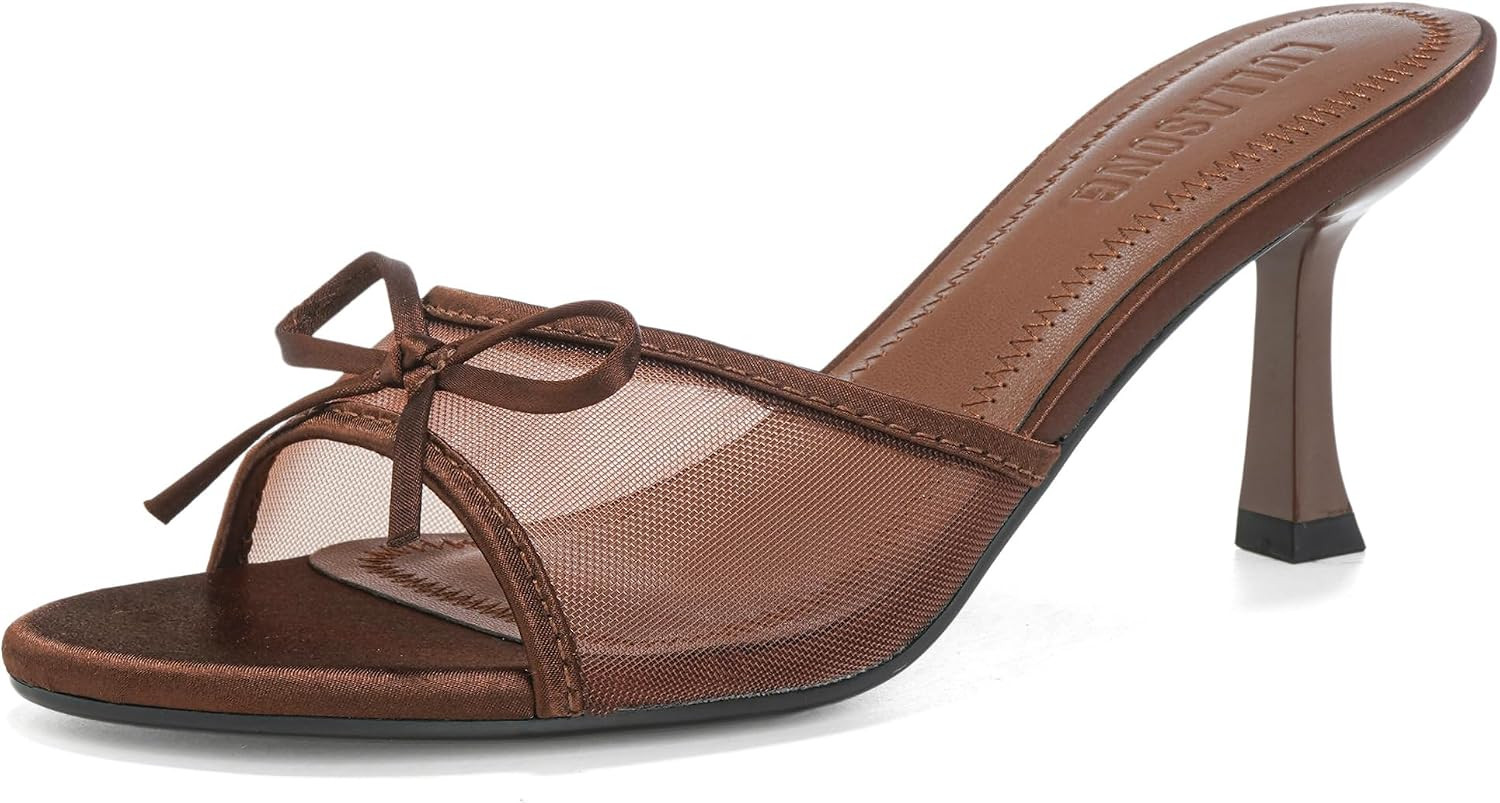 Women's Kitten Heels Open Round Toe Slip On Mesh Heels Mid Heeled Sandals for Women | Amazon (US)
