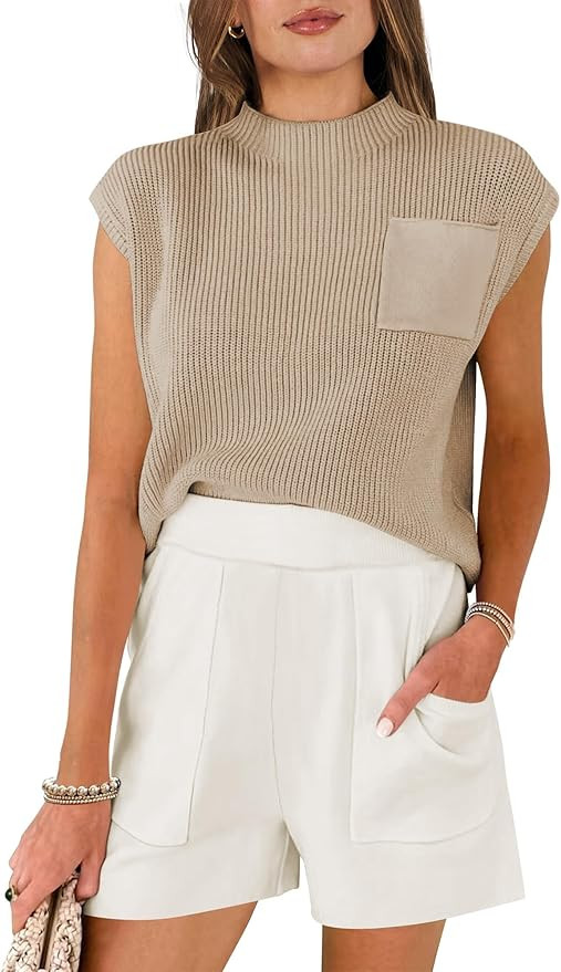 Caracilia Womens 2 Piece Outfits Summer Sweater Shorts Set Cap Sleeve Knit Pullover Tops and Shor... | Amazon (US)