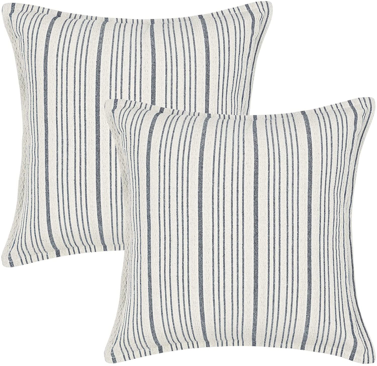 BLEUM CADE 2 Pcs Striped Decorative Pillow Covers 18"x18", Farmhouse Cotton Linen Throw Pillow Co... | Walmart (US)