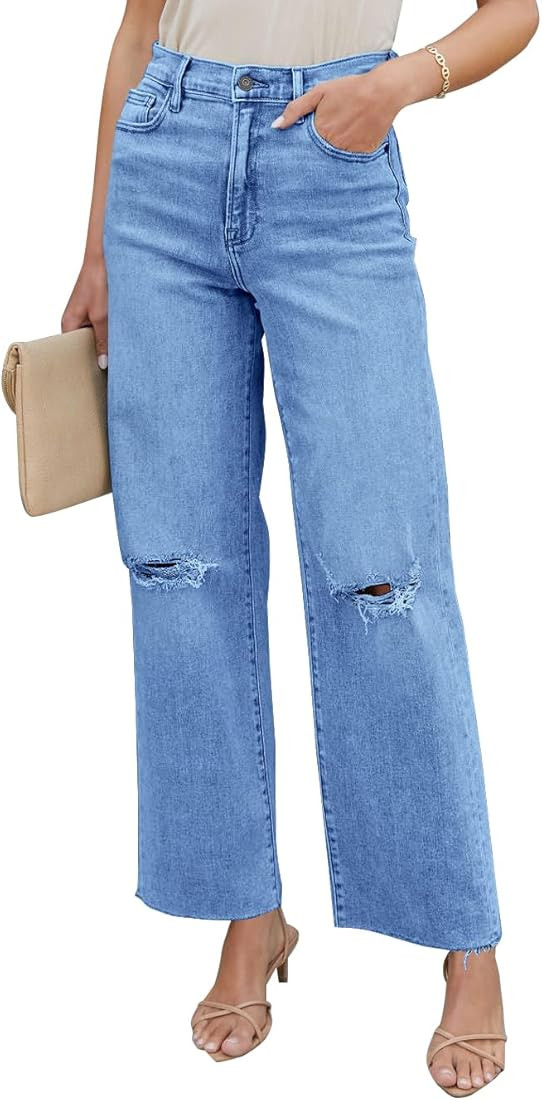 Women's High Waisted Boyfriend Ripped Jeans Baggy Distressed Straight Leg Denim Pants | Amazon (US)