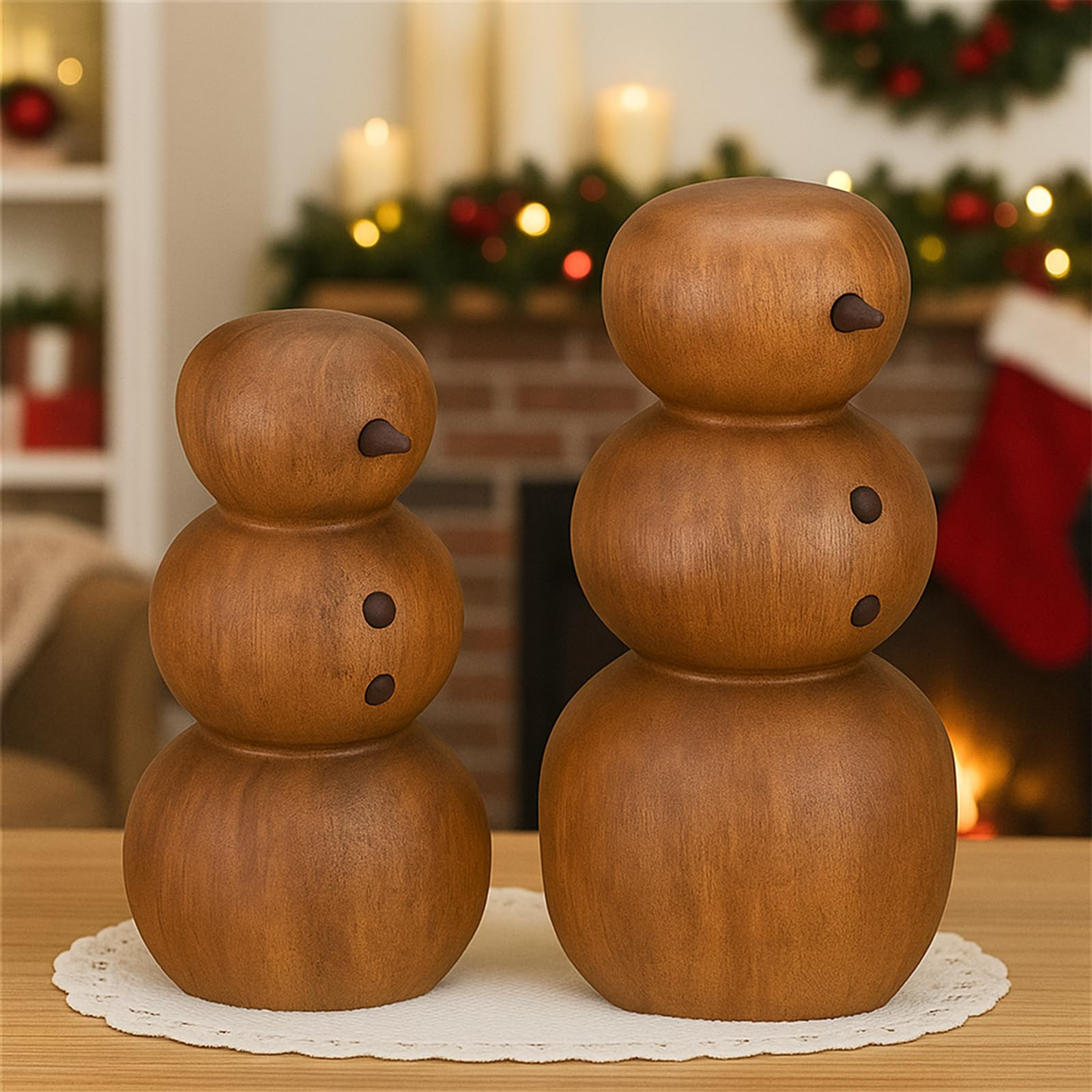 Weysat 2 Pcs Snowman Christmas Decorations Wooden Christmas Table Decorations Cute Snowman Winter... | Amazon (US)