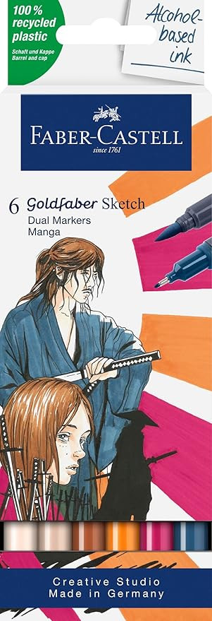Faber-Castell 164809 - Goldfaber Sketch Marker Manga, étui de 6 marqueurs à alcool avec pointe ... | Amazon (FR)