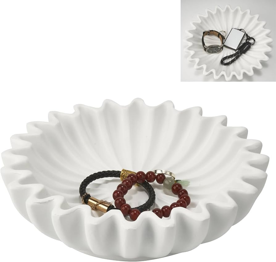 10 Inch Decorative Bowl, Fluted Ruffle Bowl, Scalloped Bowl Resin Decorative Bowl, Decorative Tra... | Amazon (US)