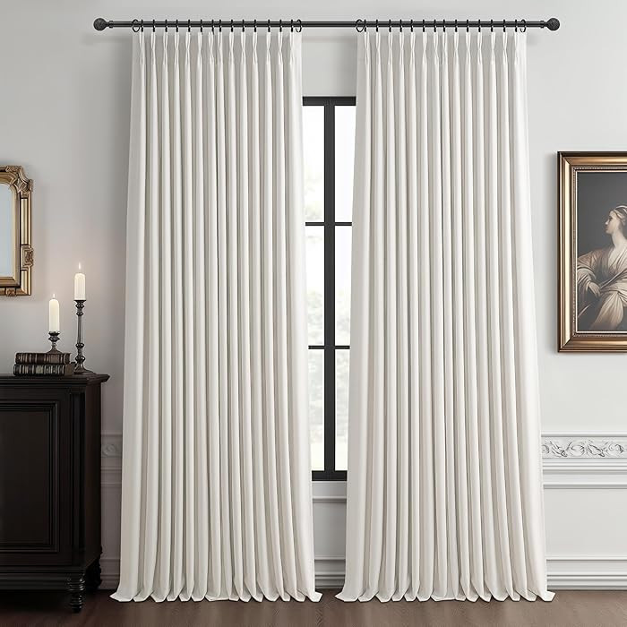 Off Beige White Double Layer Thick Linen Blackout 105 Inch Curtains 2 Panels Set for Dining Room,... | Amazon (US)
