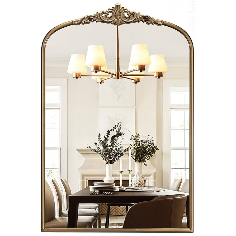 Arched Antique Wall Mirror, 30"x40" Vintage Gold Bathroom Vanity Mirror, Ornate Arch Bronze Mirro... | Amazon (US)