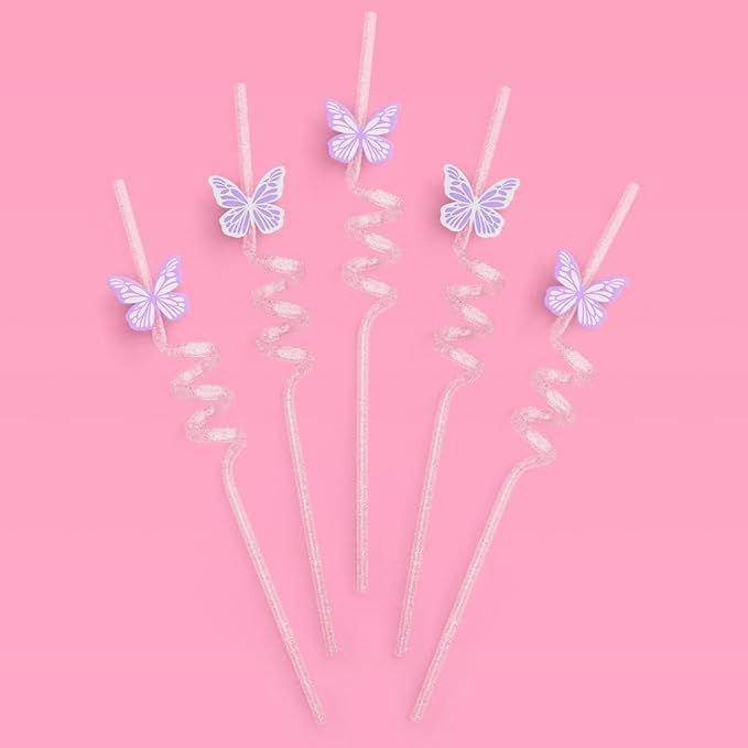 xo, Fetti Purple Butterfly Reusable Glitter Straw Set - 16 pc | Butterfly Bachelorette Decoration... | Amazon (US)