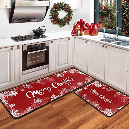 Christmas Kitchen Rugs Set of 2 Kitchen Floor Mats Non-Slip Backing Kitchen Mat Xmas Decorative Washable Doormat Runner Rug Merry Christmas Decorations for Home | Amazon (US)