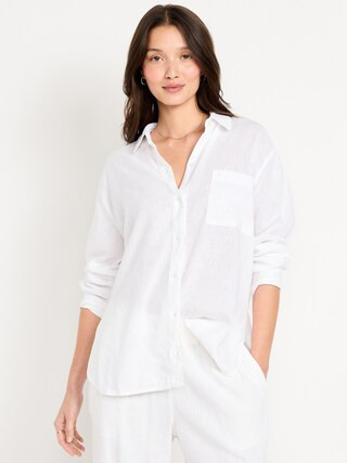 Linen-Blend Loose Button-Down Shirt | Old Navy (US)