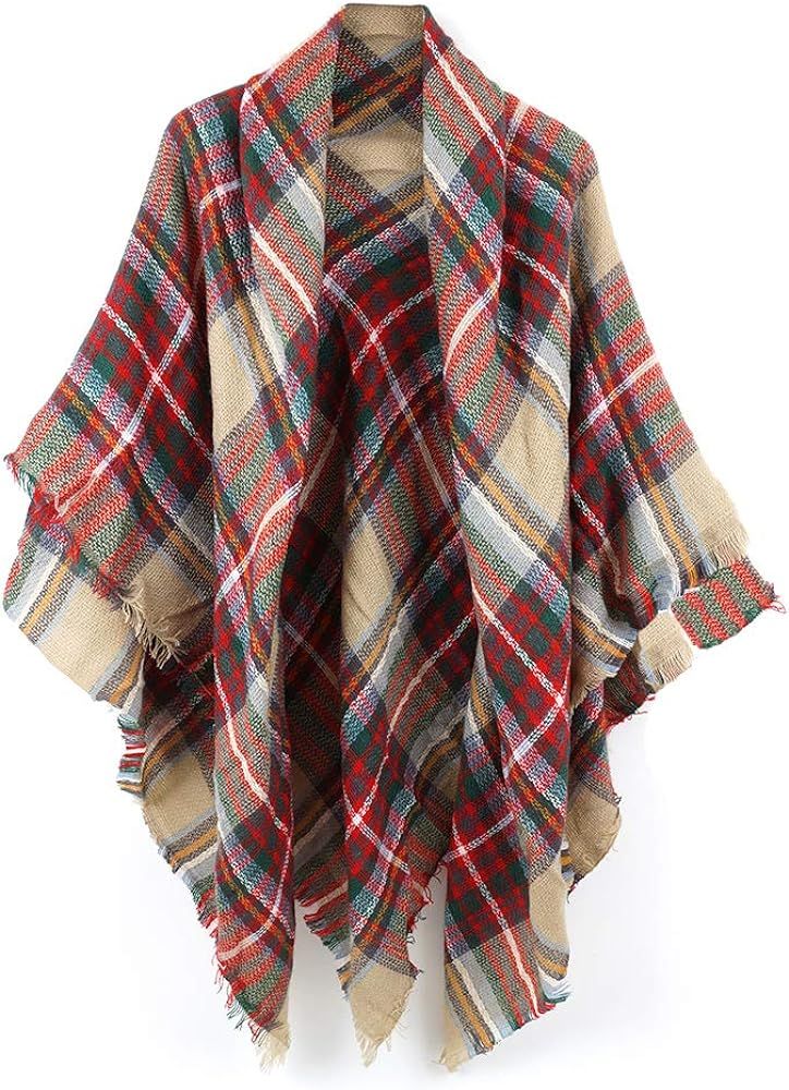 Women's Plaid Scarf Blanket Wrap Warm Tartan Checked Shawl Tartan Scarves Pashmina Cape | Amazon (US)